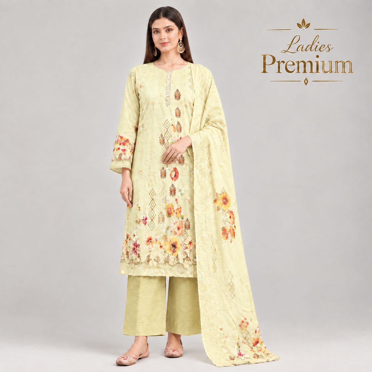 Floral Embroidered Three-Piece - Lemon Yellow